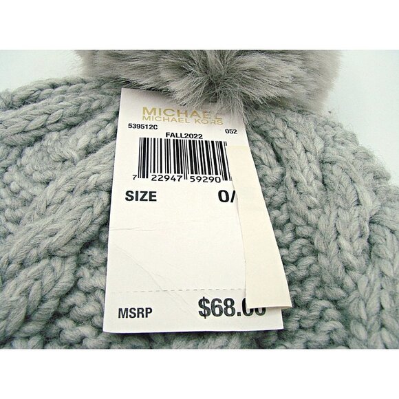 NEW Michael Kors POM POM Beanie Hat Gray Womens Lined Knit Faux Fur POM OSFM NWT - Picture 8 of 11